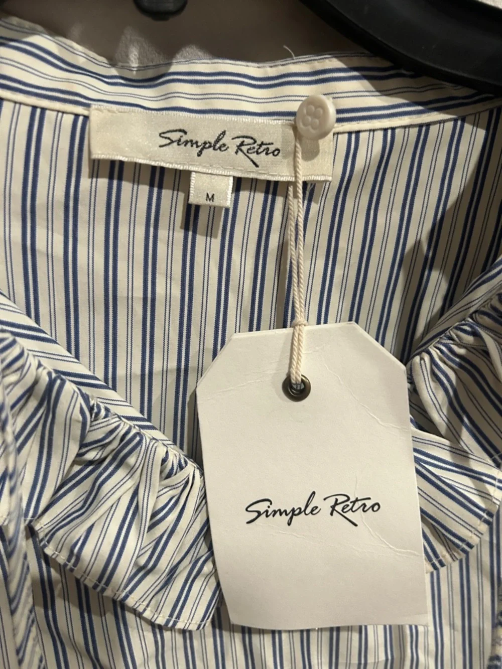 Simple Rite Blue & White Striped Ruffle Neck Blouse - Picture 3 of 7